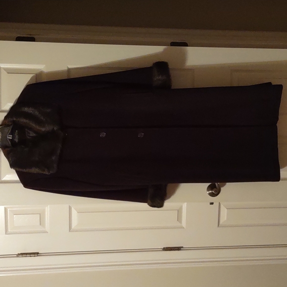 Long Brown Coat with faux fur trim, Brown, M - Picture 2 of 16